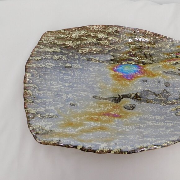 Pomegranate Romos Amber Console Serving Dish Pearlized Gold Glass 14" x 9.5" - Picture 2 of 11